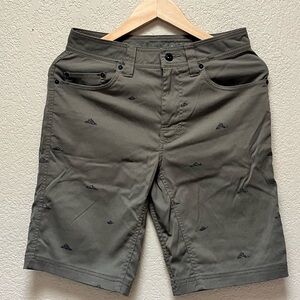 Prana Brion Mountain Printed Graphic Dark Olive Colored Mens Shorts Size 14x20